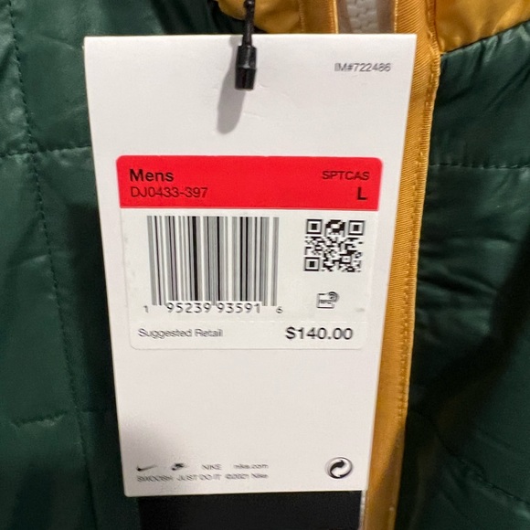 Nike Sportswear Synthetic Fill Puffer Jacket Color Block Green/Gold/Red, LARGE - Picture 8 of 8